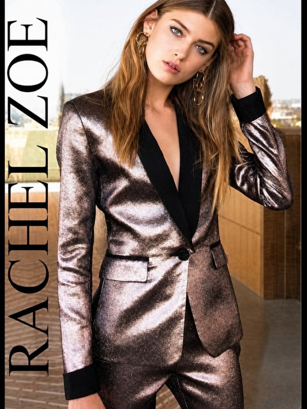 💥SPECTACULAR!💥RACHEL ZOE Toni Jacquard Tuxedo Blazer in Metallic Mauve